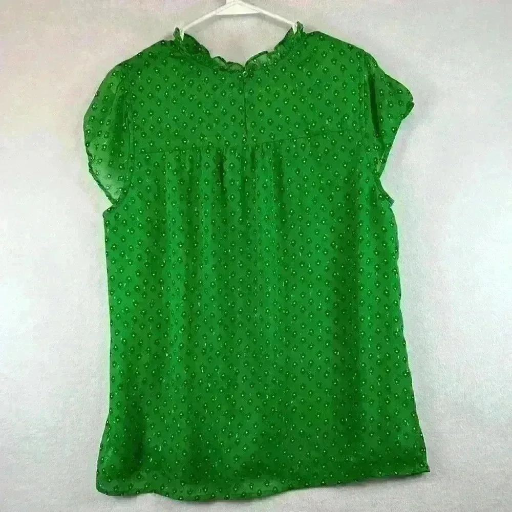 Carolina Belle Blouse Green Women’s Size L Polyester Cap Sleeve Ruffles - Picture 2 of 8